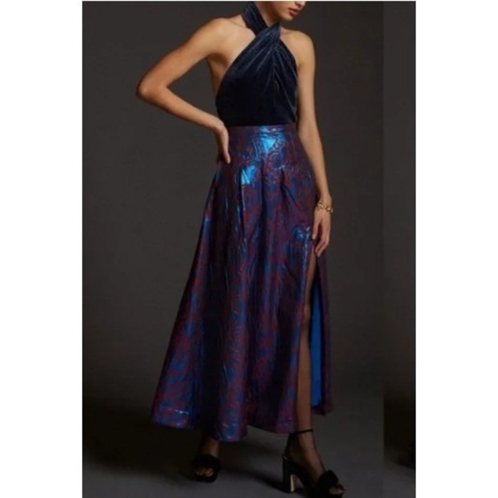 Maeve Anthropologie Floral Brocade Skirt Size 6 Blue holiday Party Formal Maxi - Picture 1 of 8